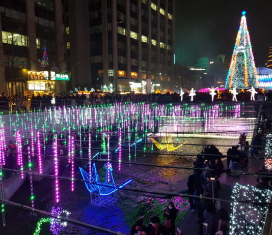 Christmas decorations at Cheonggyecheon stream in Seoul South Korea