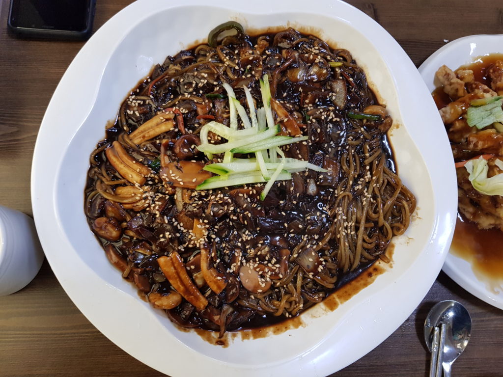 Seafood Jjajangmyeon at a Chinese restaurant in Gwangyang, South Korea
