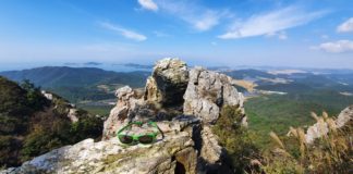 Green sunglasses on a rock at Dosolam Hermitage near Haenam, South Korea