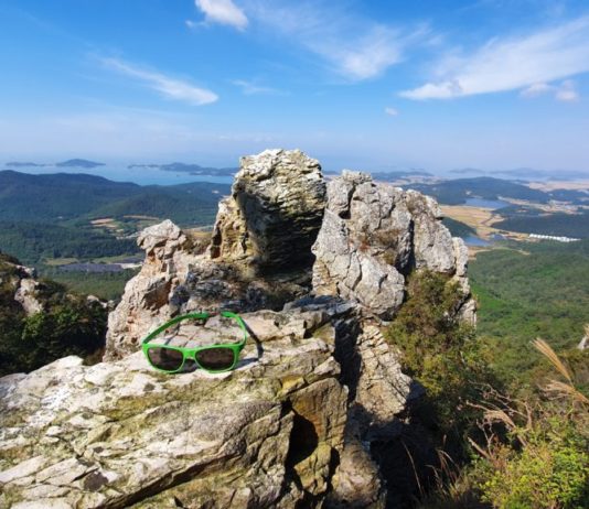 Green sunglasses on a rock at Dosolam Hermitage near Haenam, South Korea