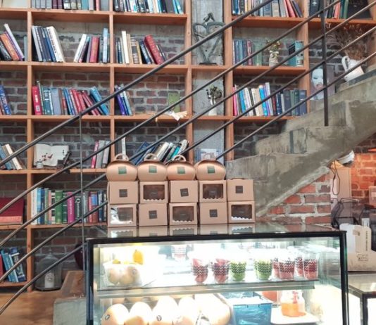 Bookshelves in Chuncheon's Cupola cafe in South Korea