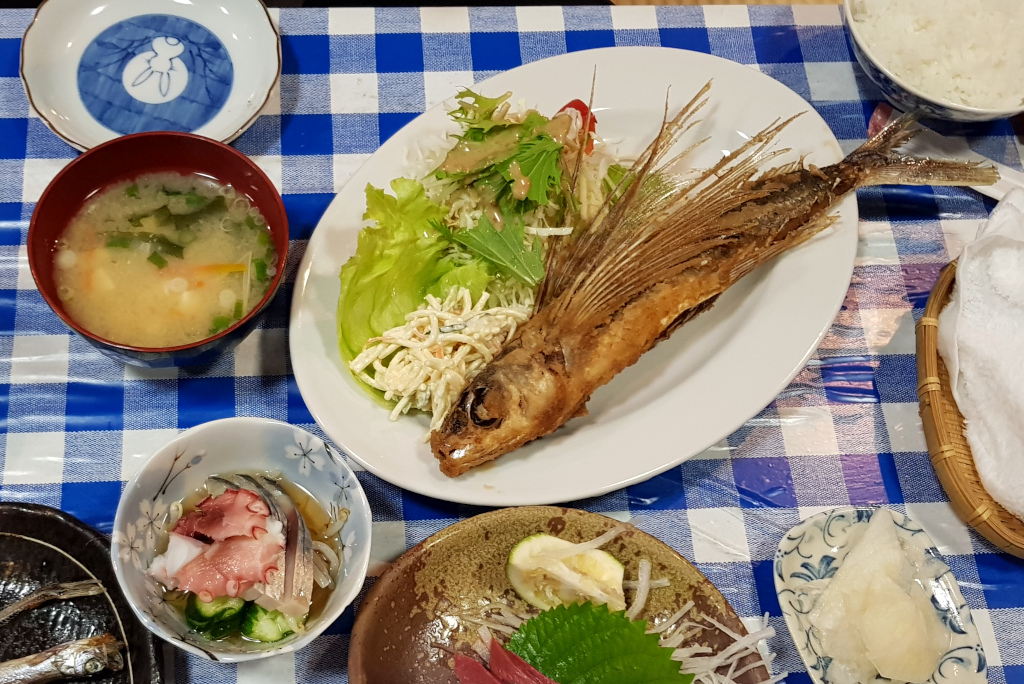 Fried mackerel at a restaurant on Yakushima Island in Japan
