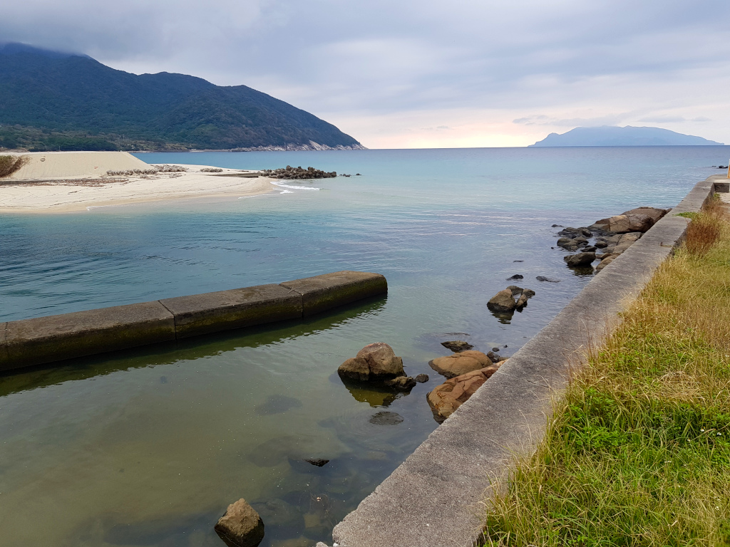 White sandy beach near Nagata River on Yakushima Island Japan