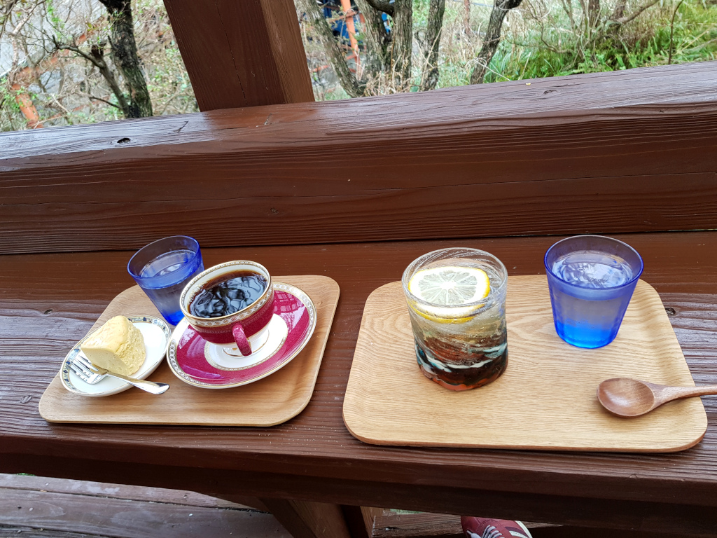 Ginger ale and coffee at a cafe in Isso near the waterfall on Yakushima Island in Japan