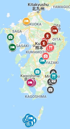 Japan Travel Itinerary - 2 weeks in Kyushu and Yakushima Island Google Map