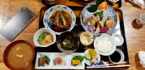 Seafood meal in Aoshima on Kyushu Island in Japan