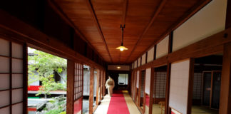 Traditional Japanese house at Sengan-en Garden in Kagoshima on Kyushu Island in Japan