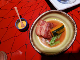 Braised pork dish at Shippoku Hamakatsu in Nagasaki on Kyushu Island in Japan
