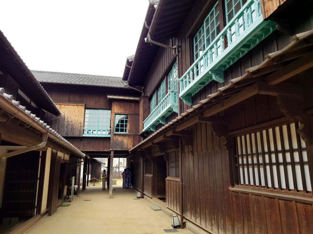 Traditional Japanese buildings at Dejima in Nagasaki on Kyushu Island in Japan