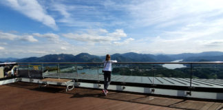 Kim at Cheongpung Lake Cable Car overlooking Jecheon Lake in South Korea