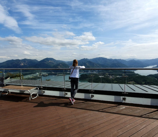 Kim at Cheongpung Lake Cable Car overlooking Jecheon Lake in South Korea