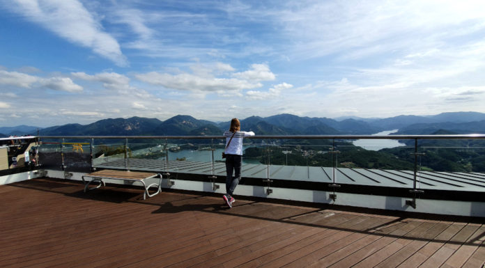 Kim at Cheongpung Lake Cable Car overlooking Jecheon Lake in South Korea