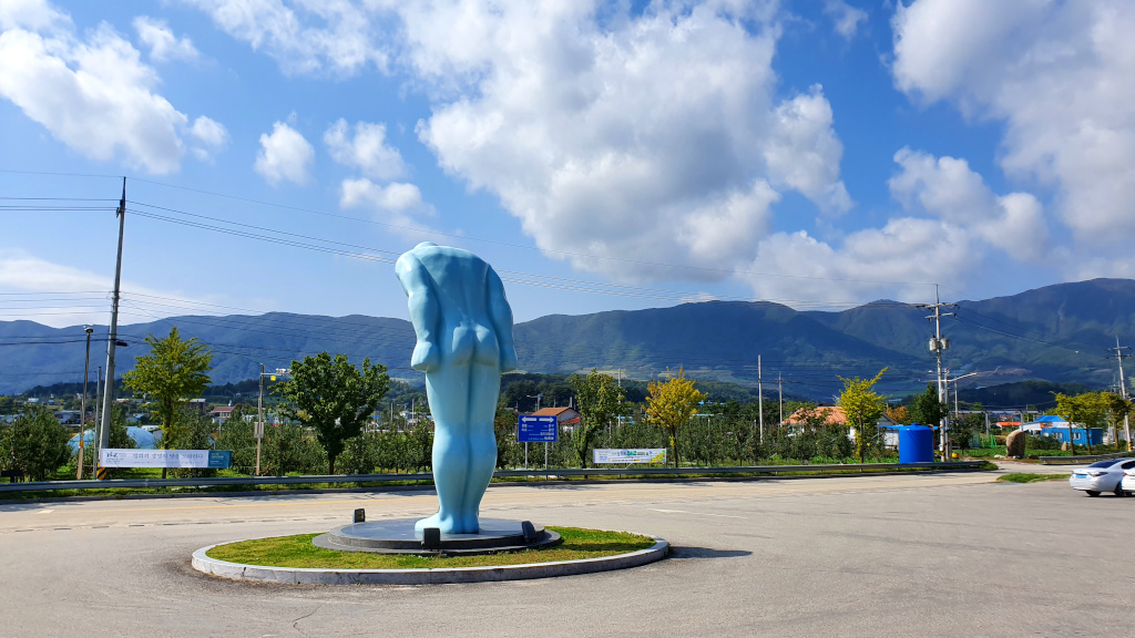 Statue at the Unification Hall at Yanggu DMZ in South Korea
