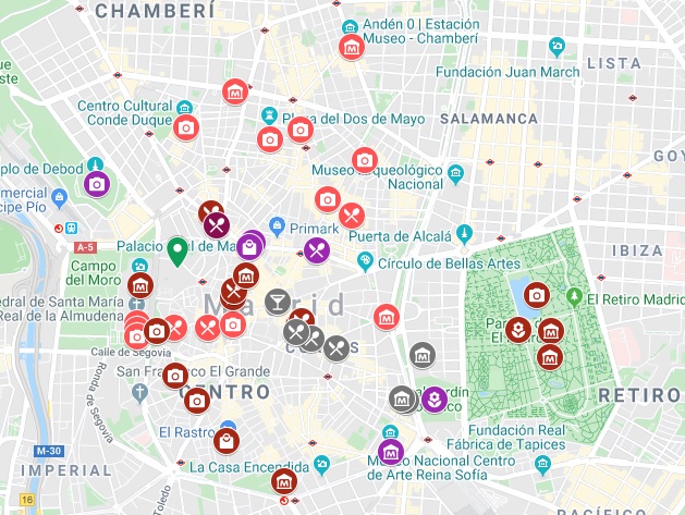 Madrid in December - itinerary map