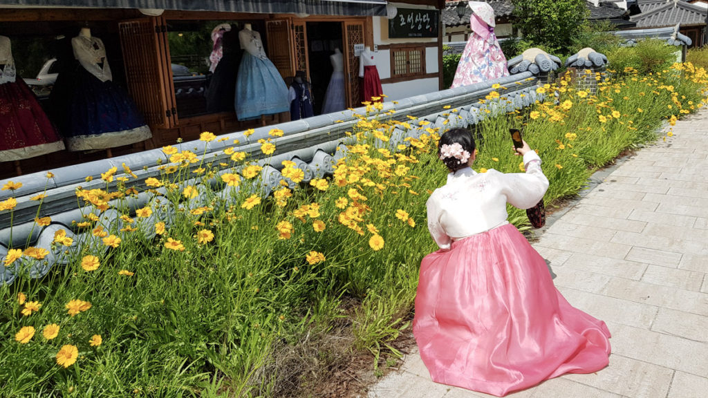 Girl in Hanbok at Jeonju Hanok Village in South Korea